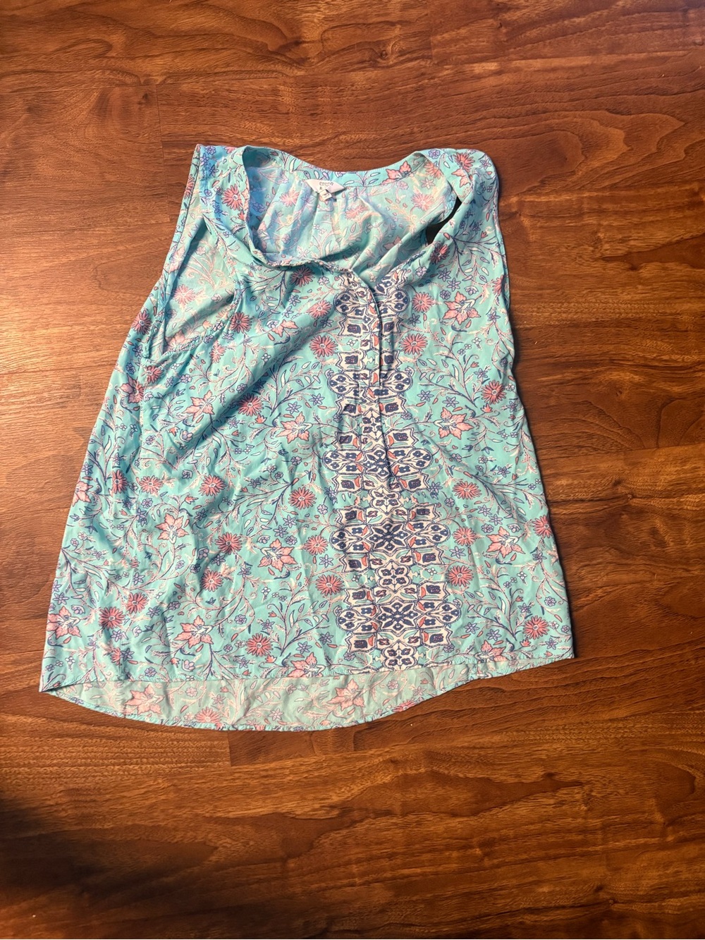 crown & ivy Mint Floral Swim Cover-Up with Pink and Navy Accents